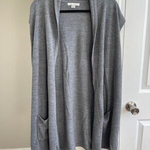Ralsey Women 2X Gray Open Front Longline Sleeveless Cardigan Vest with Pockets